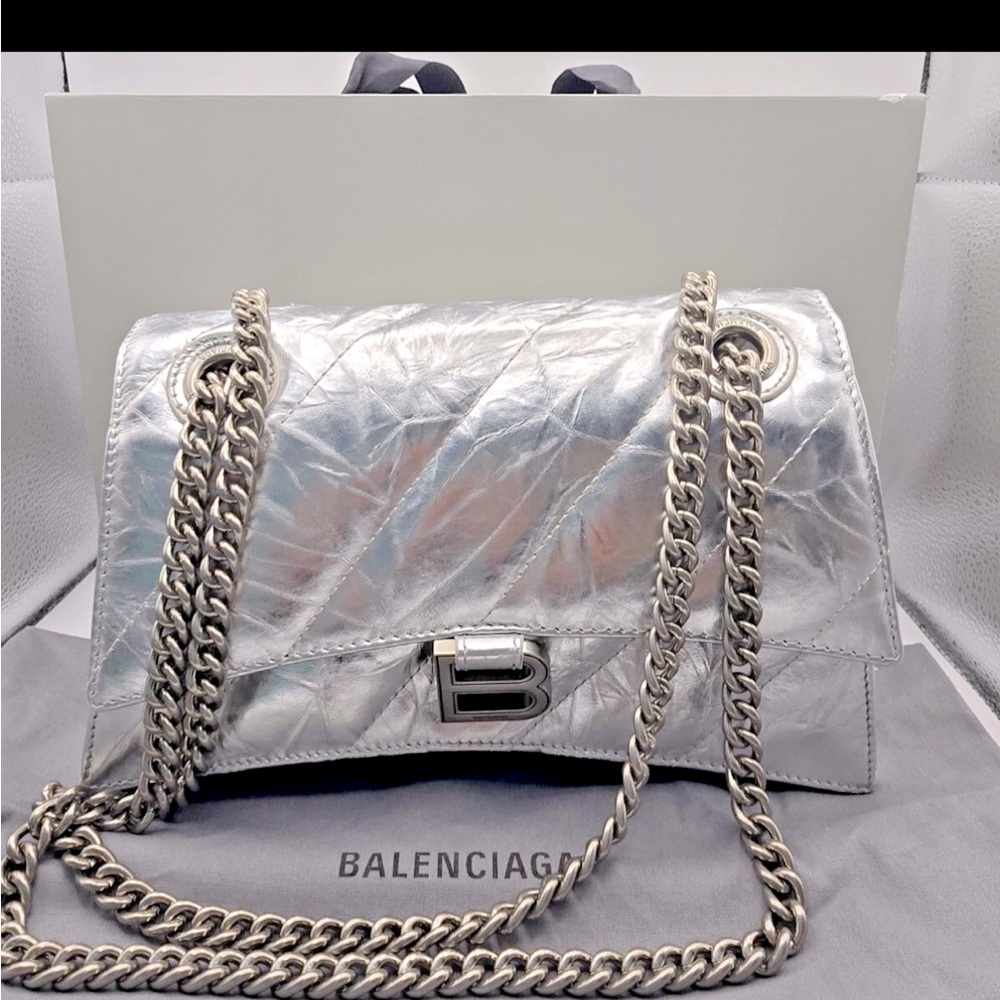 Balenciaga Silver Quilted Chain Bag